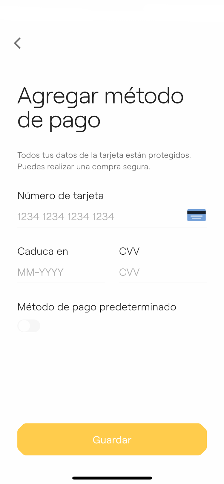 Agregar método de pago en la App de Vee